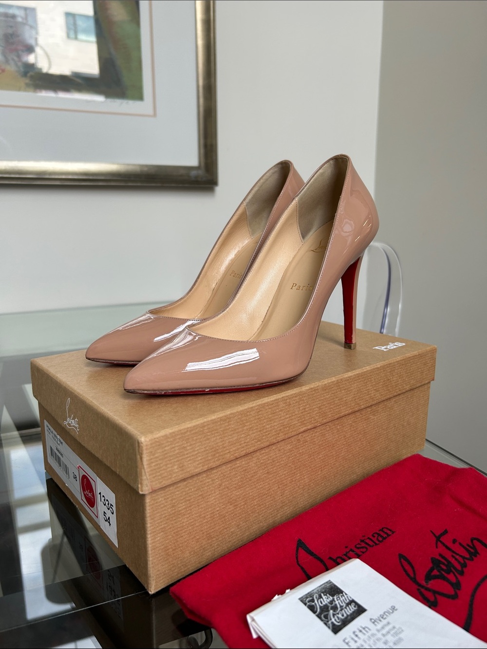 Authentic Louboutin Pigalle 100mm Patent Pumps in Nude